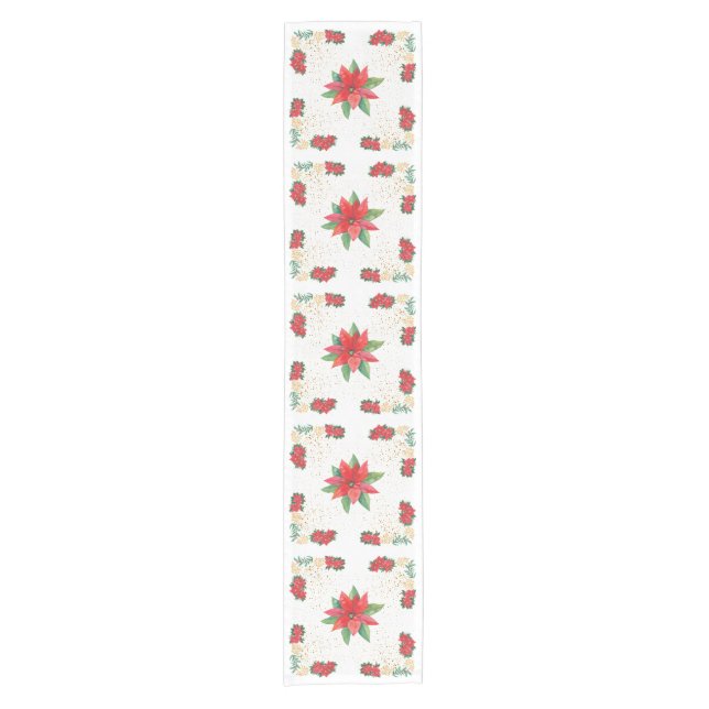 Christmas Holiday Red Poinsettia and Gold Kurzer Tischläufer (Vorderseite)