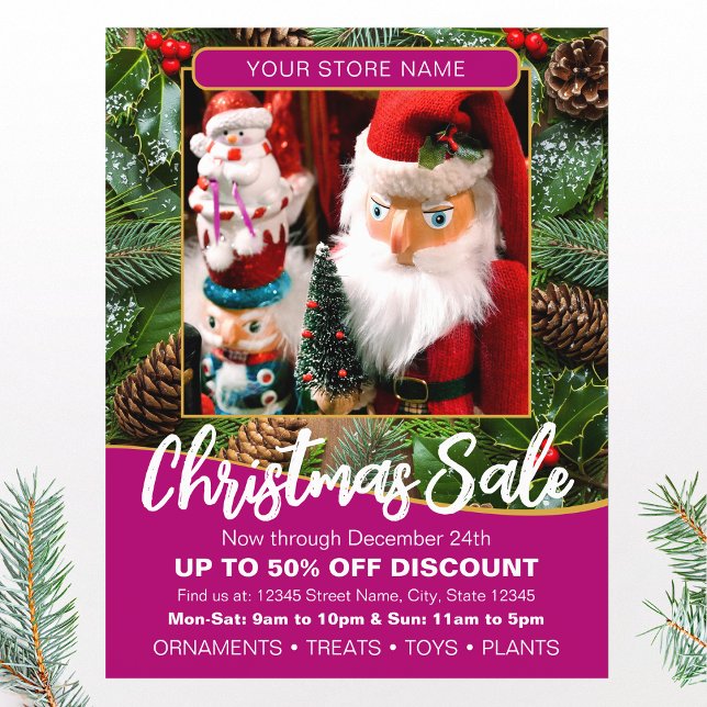 Christmas Holiday Sale Custom Photo Pink Business Flyer (Von Creator hochgeladen)