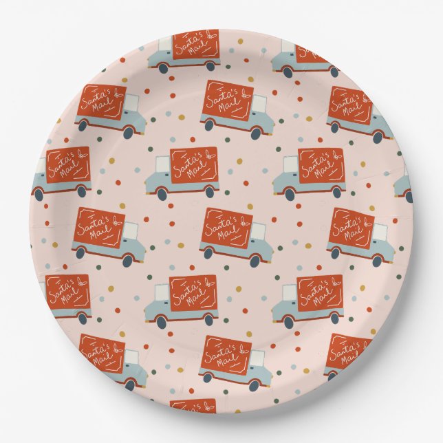 Christmas Holiday Santa's Mail Truck Paper Plates Pappteller (Vorderseite)