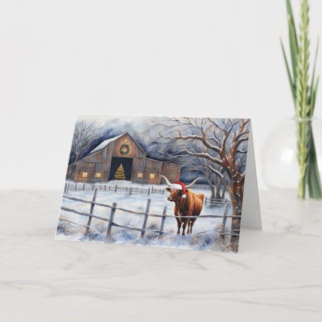 Christmas Holiday Seasons Cow Country Western Karte (Vorderseite)