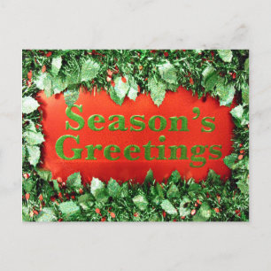 Christmas Holiday Seasons Greetings Glitter Holly Feiertagspostkarte