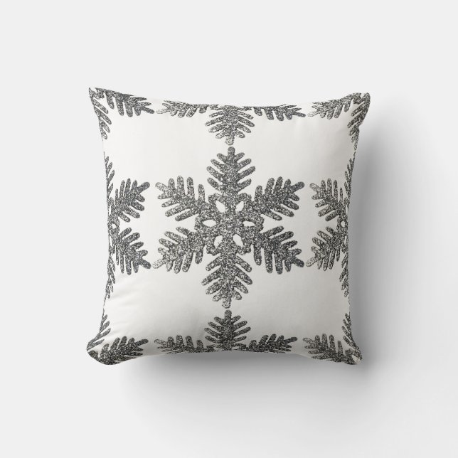 Christmas Holiday Silver Snowflake Star Design Kissen (Vorderseite)