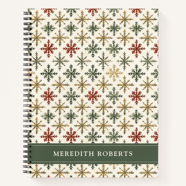 Christmas Holiday Snowflakes Pattern Personalized Notizbuch (Vorderseite)