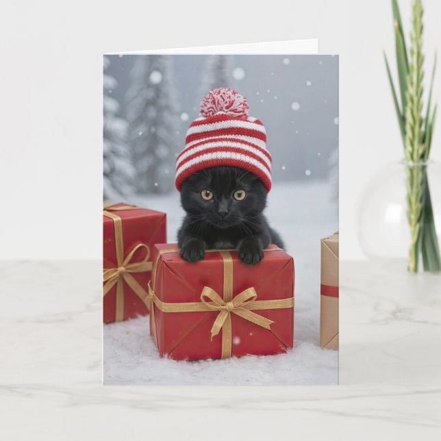 Christmas Holidays Cute and Funny Kitten Karte (Vorderseite)