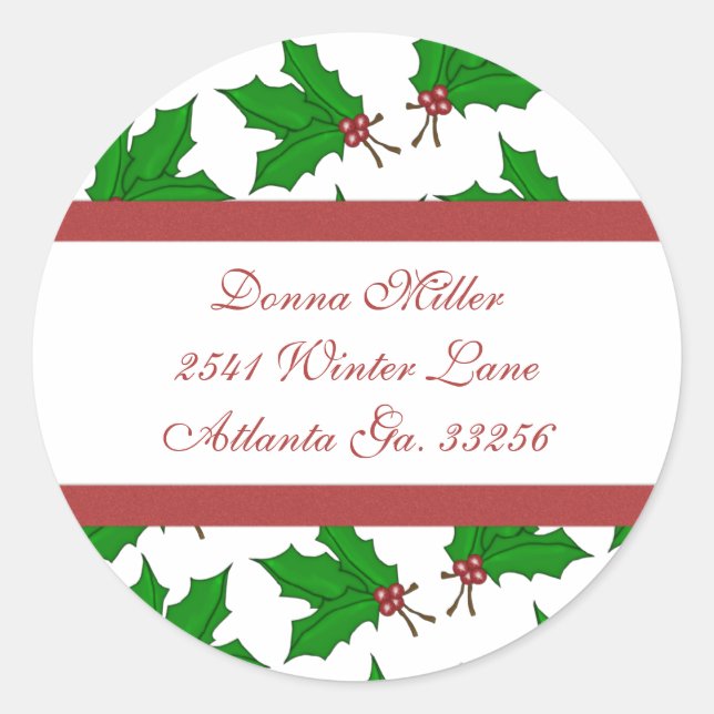 Christmas Holly Address Labels Runder Aufkleber (Vorderseite)