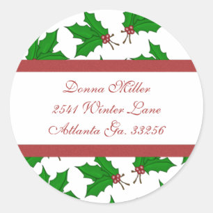 Christmas Holly Address Labels Runder Aufkleber
