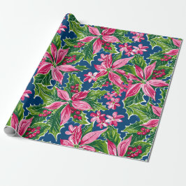 Christmas Holly And Flower Patterned Geschenkpapier
