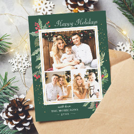 Christmas Holly Berries Classic Red Green 3 Foto Feiertagskarte