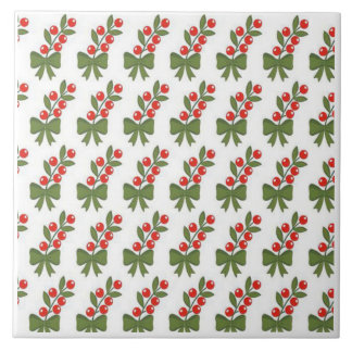 Christmas Holly Berries & Green Bow Pattern Fliese