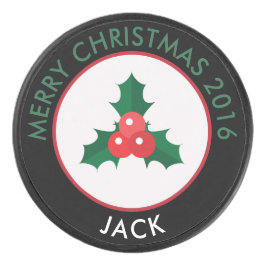 Christmas Holly & Berries Hockey Puck