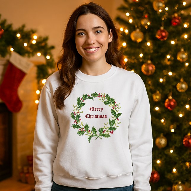 Christmas Holly Berries & Mistletoe Wreath Sweatshirt (Von Creator hochgeladen)