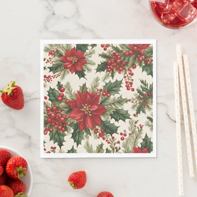 Christmas Holly & Berries Paper Napkin Serviette (Beispiel)