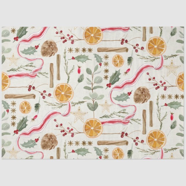 Christmas Holly Berry Cinnamon Orange Decoupage Seidenpapier (Vorderseite)