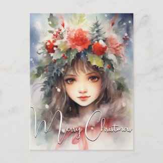 Christmas Holly Berry Fairy Feiertagspostkarte