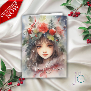 Christmas Holly Berry Fairy Holiday Karte