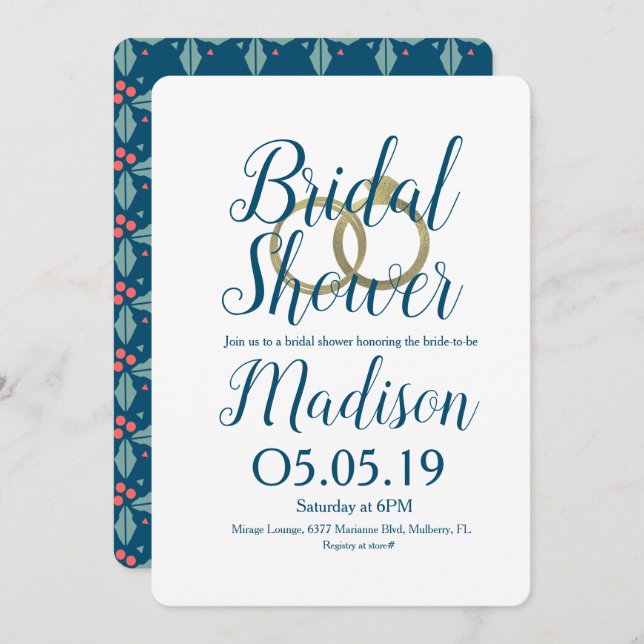 Christmas Holly Berry Foil Rings Brautparty Einladung (Vorne/Hinten)