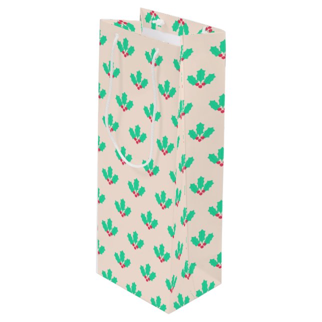 Christmas Holly Berry Geschenktüte Für Weinflaschen (Vorderseite Schrägansicht)