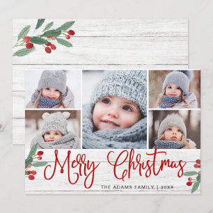 Christmas Holly Berry Rustic 5 FOTO Gruß Feiertagskarte