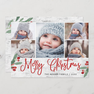 Christmas Holly Berry Rustic Birch 5 FOTO Feiertagskarte