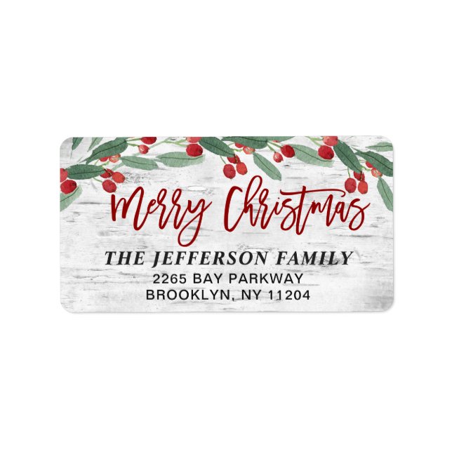 Christmas Holly Berry Rustic Birch Rücksendeadress Adressaufkleber (Vorne)