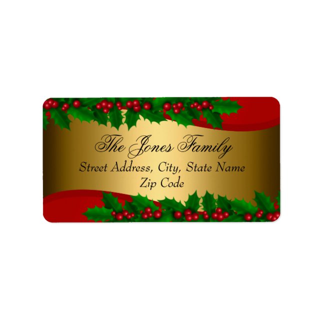 Christmas Holly Blätter Address Labels Adressaufkleber (Vorne)