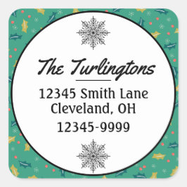 Christmas Holly Blätter & Berries Rücksendeadresse Quadratischer Aufkleber