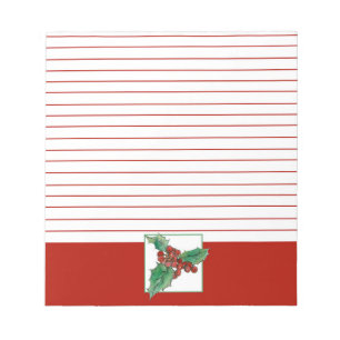 Christmas Holly Botanical Art Red Lined Notizblock