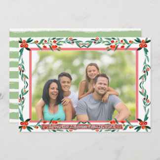 Christmas Holly Botanical Watercolor Foliage Photo Feiertagskarte