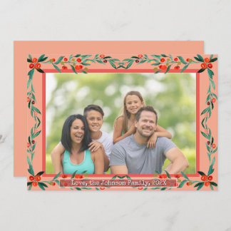 Christmas Holly Botanical Watercolor Foliage Photo Feiertagskarte