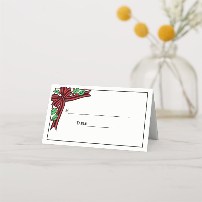 Christmas Holly Bow Escort Card Platzkarte (Rückseite)