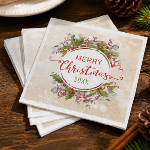 Christmas Holly Branch Paper Napkins Serviette