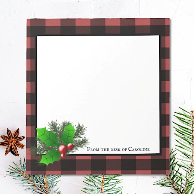 Christmas Holly Buffalo Kariert Personalisiert Not Notizblock (Red Christmas Holly Buffalo Plaid Personalized Notepad)