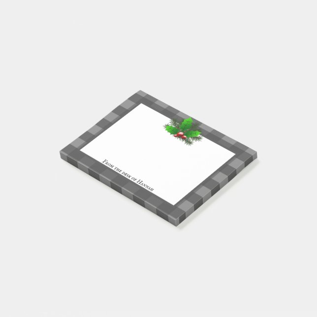 Christmas Holly Buffalo Kariert Personalisiert Post-it Klebezettel (angewinkelt)