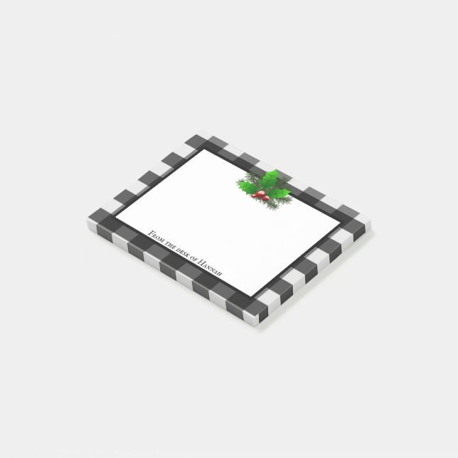 Christmas Holly Buffalo Kariert Personalisiert Post-it Klebezettel (angewinkelt)