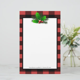 Christmas Holly Buffalo Karierter Personalisierter Briefpapier