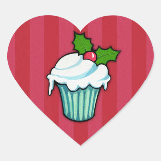 Christmas Holly Cupcake Red Heart Sticker