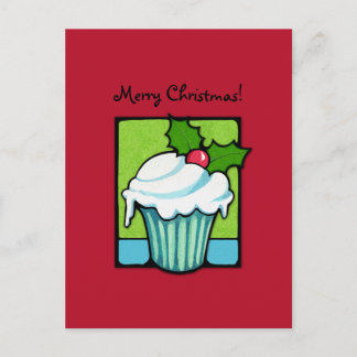Christmas Holly Cupcake red Postcard Feiertagspostkarte