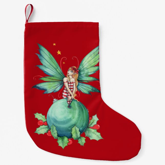 Christmas Holly Fairy Fantasy Art Kleiner Weihnachtsstrumpf (Vorderseite)