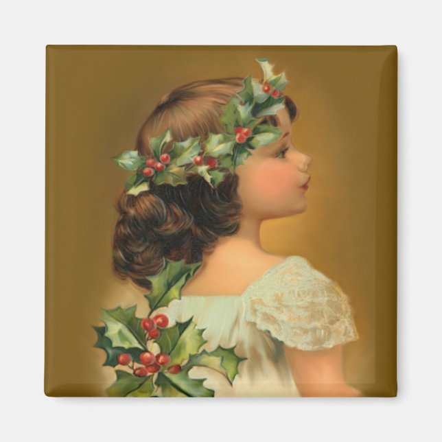 Christmas Holly Girl Magnet (Vorne)