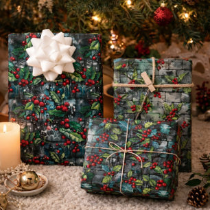 Christmas Holly Graffiti Geschenkpapier Set