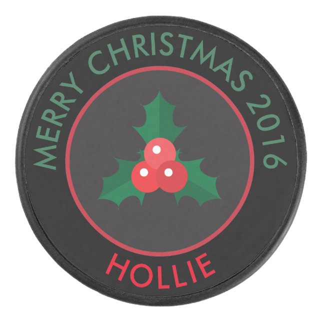 Christmas Holly Hockey Puck (Vorderseite)