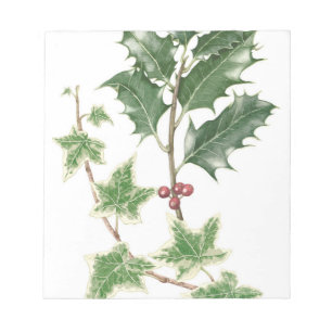 Christmas Holly & Ivy Sprig Botanischer Notepad Notizblock
