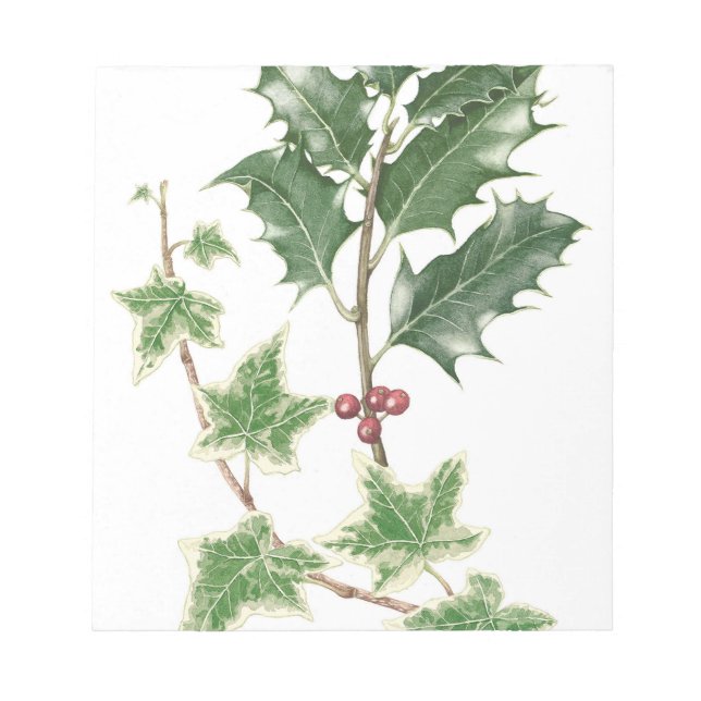 Christmas Holly & Ivy Sprig Botanischer Notepad Notizblock (Vorderseite)