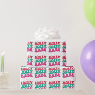 Christmas Holly Jolly Babe Modern Glitzer Script Geschenkpapier