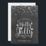 Christmas Holly Jolly Elegante Script Chalkboard Feiertagskarte<br><div class="desc">Mit dem eleganten Holly Jolly Script Design können Sie Ihre Nachricht,  Ihren Namen und das Jahr auf einem Chalkboard-Hintergrund personalisieren. Entwickelt von Thisisnotme©</div>