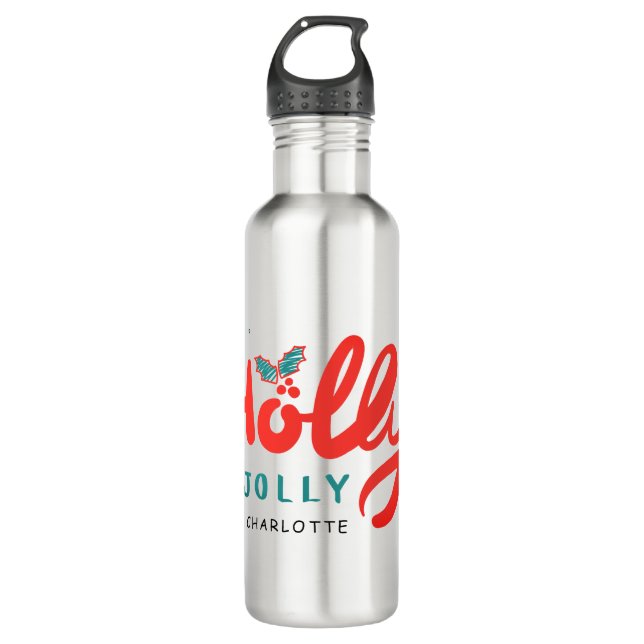 Christmas Holly Jolly Fun Winter Personalisiert Na Edelstahlflasche (Vorderseite)