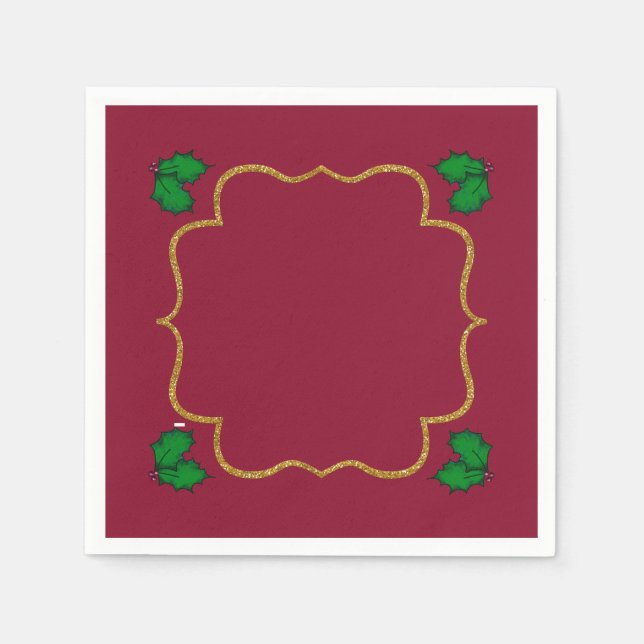 Christmas Holly Leaves and Red Berries Serviette (Vorderseite)