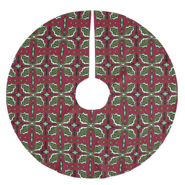 Christmas Holly Leaves Red and Green Polyester Weihnachtsbaumdecke (Vorderseite)
