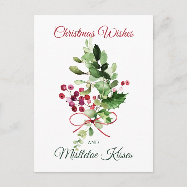 Christmas Holly Mistletoe Red Berry Postcard Postkarte (Vorderseite)