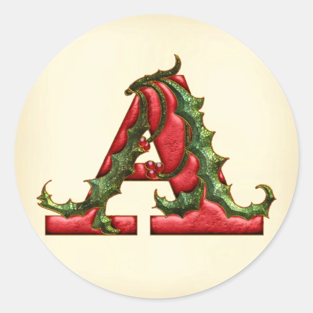 Christmas Holly Monogram A Umschlag Aufkleber (Vorderseite)